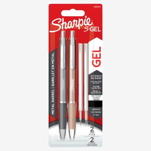 Sharpie S-Gel Metal Gel Pen Medium Point 0.7mm Tip Black Ink + Black Refills (Pack 2 Pens + 2 Refills) - 2162643 11122NR