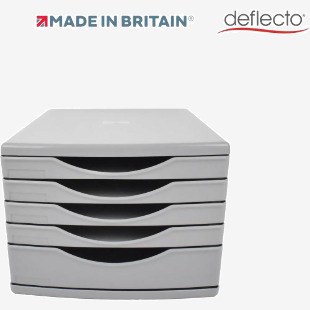 Deflecto A4 Desktop Drawer Organiser 5 Drawers - 1 x 60mm and 4 x 30mm Drawer Tower Unit Grey - CP145YTGRY 26410DF