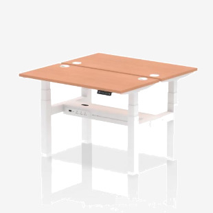 Dynamic Air Back-to-Back W1200 x D600mm Height Adjustable Sit Stand 2 Person Bench Desk With Cable Ports Beech Finish White Frame - HA01534 30512DY