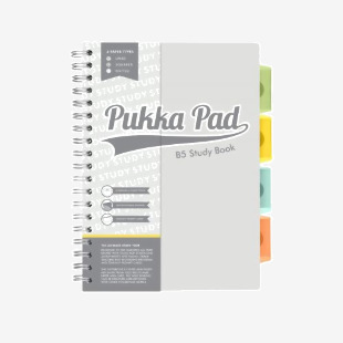 Pukka Pads Study Book B5 181 x 257mm 4 Coloured Dividers 3 Paper Types Includes Revision Cards Grey (Pack1) - 9824-STU 26886PK