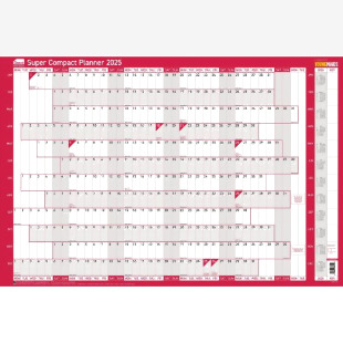 Sasco 2025 Super Compact Year Wall Planner 400W x 285Hmm With Wet Wipe Pen & Sticker Pack Unmounted - 2410241 49664AC