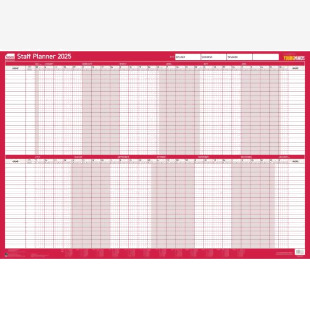 Sasco 2025 Staff Year Wall Planner 915W x 610mmH With Wet Wipe Pen & Sticker Pack Board Mounted - 2410252 49713AC