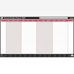 Sasco 2025 Annual Holiday Year Wall Planner 750W x 410Hmm With Wet Wipe Pen & Sticker Pack Unmounted - 2410254 49727AC