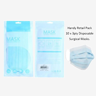 Disposable 3 Ply Surgical Face Mask Pack 10s NWT5251