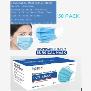 Disposable 3 Ply Surgical Face Mask Pack 50s NWT5248