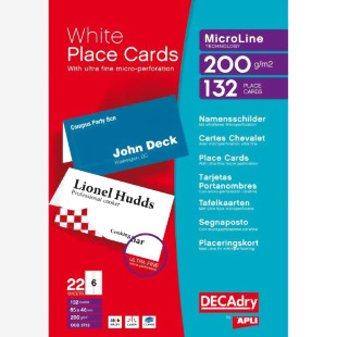 DECAdry Folding Place Card 85x46mm 6 Per Sheet 200gsm White (Pack 132) - OCB3713-3 75093PL