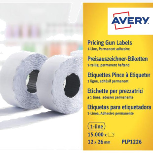 Avery Labels for Labelling Gun 1-Line Permanent White 12x26mm 1500 Per Roll (Pack 10) - PLP1226 51043AV