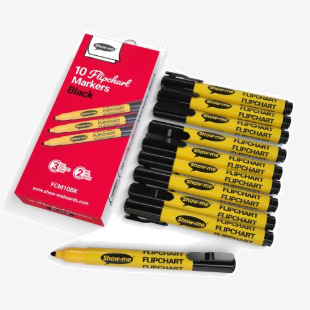 Show-me Premium Flipchart Markers Bullet Tip Black (Pack 10) - FCM10BK 51393EA