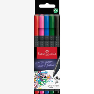 Faber-Castell Fibre-Tip Grip Pen 0.4mm Tip Assorted Basic 56% Recycled Plastic (Pack 5) - 151604 49118SQ