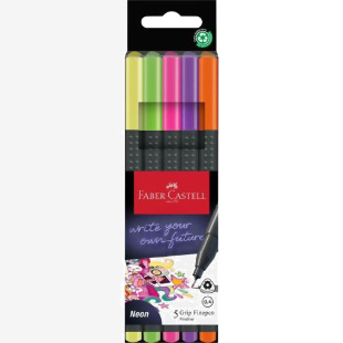 Faber-Castell Fibre-Tip Grip Pen 0.4mm Tip Assorted Neon 56% Recycled Plastic (Pack 5) - 151603 49111SQ