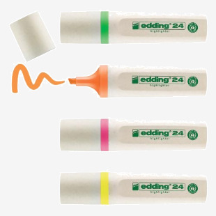 edding 24 EcoLine Highlighter Pen Chisel Tip 2-5mm Line Neon Assorted Colours (Pack 4) - 4-24-4 75482ED