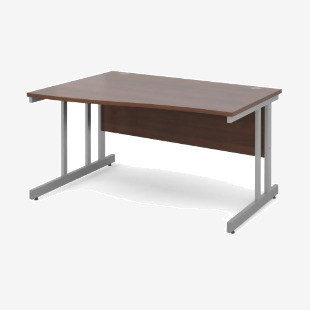 Momento left hand wave desk 1400mm - silver cantilever frame, walnut top MOM14WLW