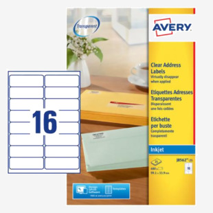 Avery Inkjet Address Label 99x34mm 16 Per A4 Sheet Clear (Pack 400 Labels) J8562-25 43747AV