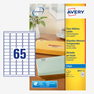 Avery Inkjet Mini Label 38.1x21.2mm 65 Per A4 Sheet Clear (Pack 1625 Labels) J8551-25 43733AV