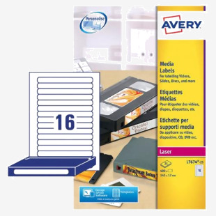 Avery Laser Video Spine Label 145x17mm 16 Per A4 Sheet White (Pack 400 Labels) L7674-25 44531AV