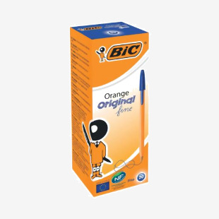 This photo captures a pack of Bic Ballpoint Pens in vibrant orange and blue ink. The pens have a sleek design with a fine tip, making them ideal for precise writing tasks. The 20 pens are neatly displayed and ready to be used.