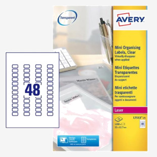 Avery Laser Mini Label 22x127mm 48 Per A4 Sheet Clear (Pack 1200 Labels) L7553-25 44405AV