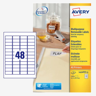 Avery Multipurpose Mini Removable Label 45.7x21.2mm 48 Per A4 Sheet White (Pack 1200 Labels) L4736REV-25 43859AV