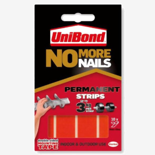 Unibond No More Nails Ultra Strong Double Sided Mounting Tape Permanent 20mm x 40mm (Pack 10 Strips) - 2675503 22672HK