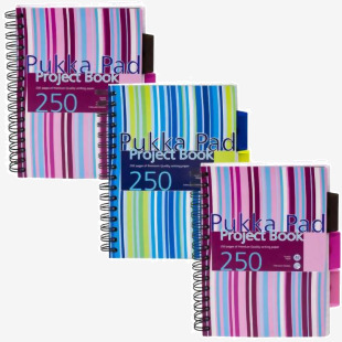 Pukka Pad A5 Wirebound Polypropylene Cover Project Book Ruled 250 Pages Assorted Stripe Colours (Pack 3) - PROBA5 13101PK