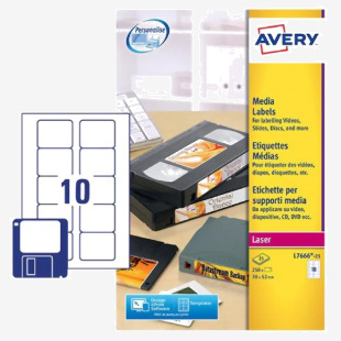 Avery Laser 3.5 inch Diskette Label 70x52mm White (Pack 250 Labels) L7666-25 44510AV