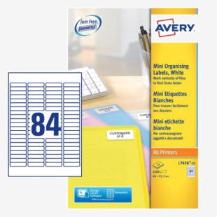 Avery Multipurpose Mini Label 46x11mm 84 Per A4 Sheet White (Pack 2100 Labels) L7656-25 44496AV