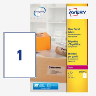 Avery Laser Parcel Label 210x297mm 1 Per A4 Sheet Clear (Pack 25 Labels) L7567-25 44440AV