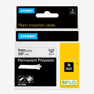 Dymo Rhino Industrial Permanent Polyester 9mmx3.5m Black on White 18482 76619NR