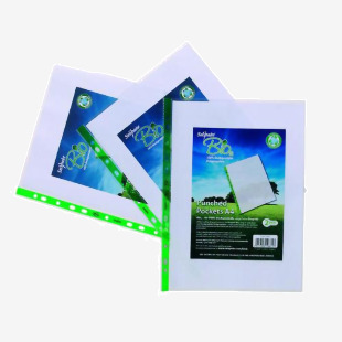 Snopake Bio Multi Punched Pocket Polypropylene A4 55 Micron Green Strip Embossed Top Opening Clear (Pack 25) - 15439 31980SN