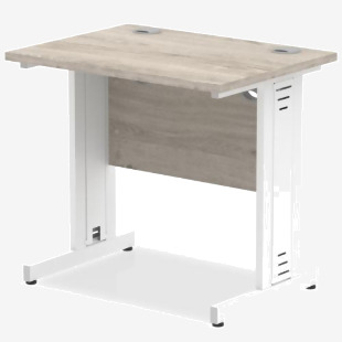 Impulse 800 x 600mm Straight Desk Grey Oak Top White Cable Managed Leg I003094 65020DY