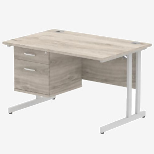 Dynamic Impulse 1200 x 800mm Straight Desk Grey Oak Top Silver Cantilever Leg with 1 x 2 Drawer Fixed Pedestal I003436 34066DY