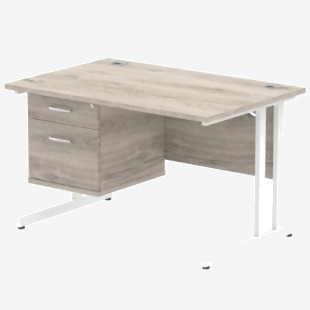 Dynamic Impulse 1200 x 800mm Straight Desk Grey Oak Top White Cantilever Leg with 1 x 2 Drawer Fixed Pedestal I003446 34094DY