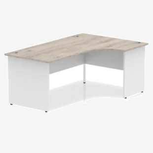 Impulse Right Crescent Office Desk W1800 x D1200 x H730mm Cable Managed Leg Grey Oak Finish White Frame - TT000164 16757DY