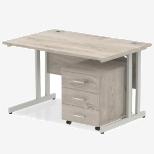 Dynamic Impulse 1200 x 800mm Straight Desk Grey Oak Top Silver Cantilever Leg with 3 Drawer Mobile Pedestal Bundle I003147 33702DY