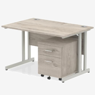 Dynamic Impulse 1200 x 800mm Straight Desk Grey Oak Top Silver Cantilever Leg with 2 Drawer Mobile Pedestal Bundle I003148 33709DY