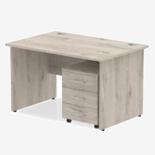 Dynamic Impulse 1200 x 800mm Straight Desk Grey Oak Top Panel End Leg with 3 Drawer Mobile Pedestal Bundle I003149 33716DY