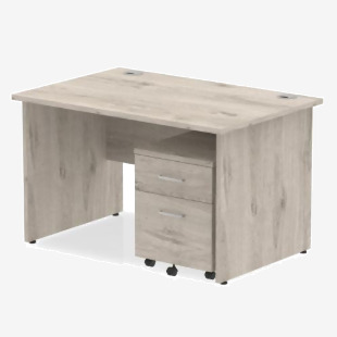 Dynamic Impulse 1200 x 800mm Straight Desk Grey Oak Top Panel End Leg with 2 Drawer Mobile Pedestal Bundle I003150 33723DY