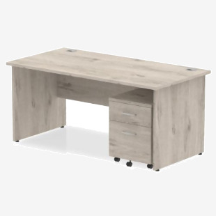 Dynamic Impulse 1600mm x 800mm Straight Desk Grey Oak Top Panel End Leg with 2 Drawer Mobile Pedestal I003198 33891DY