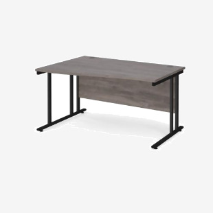 Maestro 25 left hand wave desk 1400mm wide - black cantilever leg frame, grey oak top MC14WLKGO