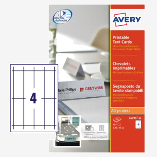 Avery Printable Tent Card 120x45mm 4 Per Sheet 190gsm White (Pack 40) L4794-10 44790AV