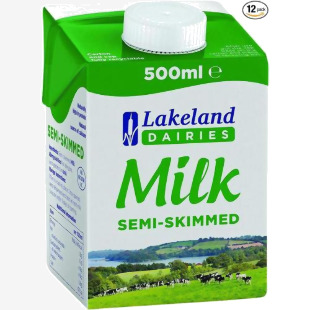 Lakeland UHT Semi Skimmed Milk 500ml (Pack 12) - 0499134 49790CP