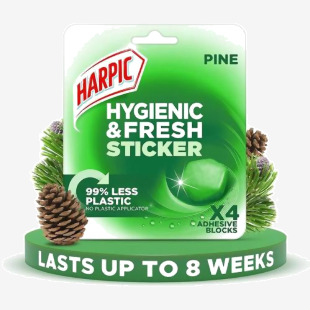 Harpic Hygienic & Fresh Pine Toilet Stickers Adhesive Toilet Block (Pack 4) - 3275287 47921RH