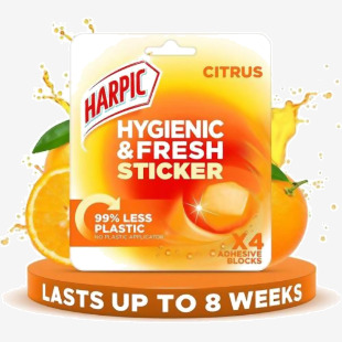 Harpic Hygienic & Fresh Citrus Toilet Stickers Adhesive Toilet Block (Pack 4) - 3275286 47928RH