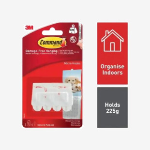 3M Command Mini Micro Hooks With Command Adhesive Strips White (Pack 3) - 7100117609 57070MM