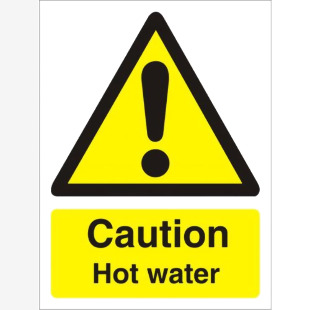 SECO Warning Safety Sign Caution Hot Water Self Adhesive Vinyl 50 x 75mm (Pack 5) - W0189SAV50X75 P5 29133SS