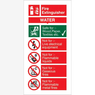 SECO Fire Fighting Equipment Safety Sign Fire Extinguisher Water Self Adhesive Vinyl 100 x 200mm - FF091SAV100X200 28804SS