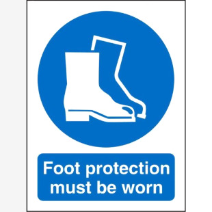 SECO Mandatory Safety Sign Foot Protection Must Be Worn Self Adhesive Vinyl 150 x 200mm - M003SAV150X200 28671SS