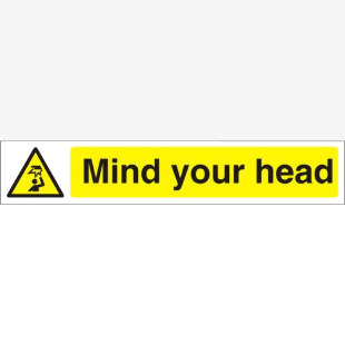 SECO Warning Safety Sign Mind Your Head Self Adhesive Vinyl 300 x 50mm - W0186SAV300X50 29119SS