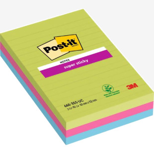 Post-it Super Sticky Notes 102x152mm Ruled 90 Sheets Ultra Colours (Pack 3) 660-3SSUC - 7100235020 38431MM