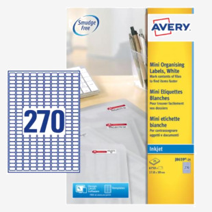 Avery Inkjet Mini Label 17.8x10mm 270 Per A4 Sheet White (Pack 6750 Labels) J8659-25 43803AV